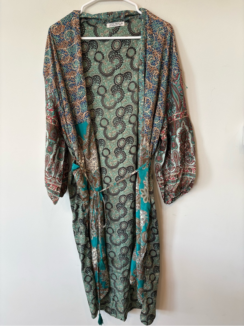 12th Tribe Boho Paisley Print Duster Robe in Teal and Brown ONE SIZE
